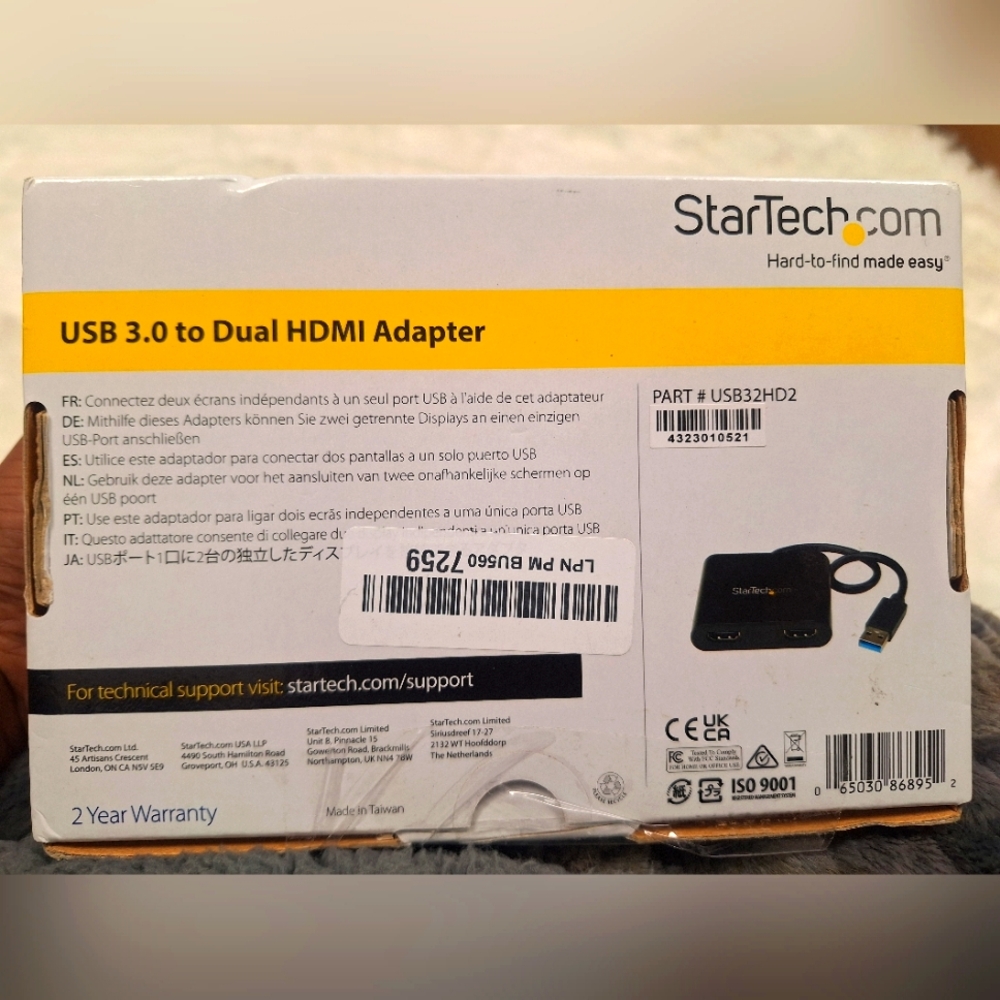 StarTech.com USB 3.0 to DUAL HDMI ADAPTER - 4K & 1080p - External GC- New in box
